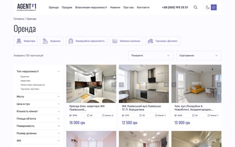 Скріншот платформи нерухомості на OpenCart з інтеграцією Realtsoft.net